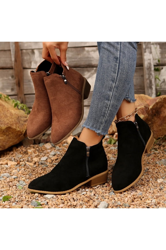 Ankle Boots for Women, Plus Size Suede Ankle Low Heel Side Zipper, Chunky Low Heel Pointy Toe Chelsea Boots Casual Fall Black Boots