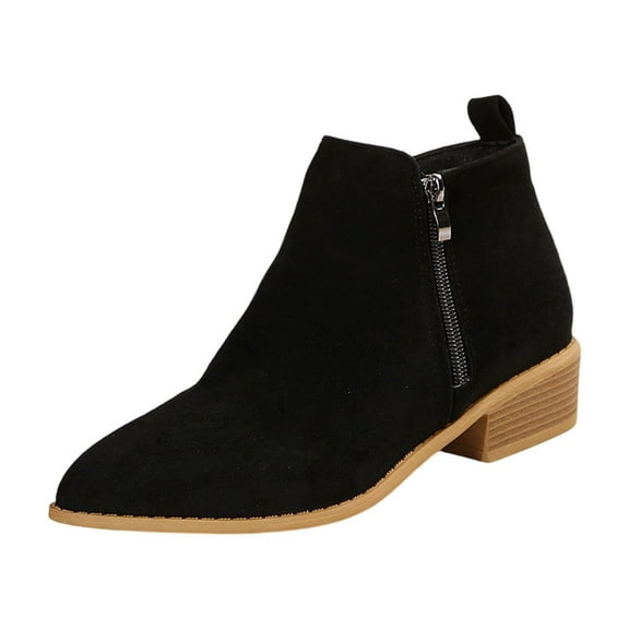 Lovzfmll Ankle Boots for Women, Plus Size Suede Ankle Low Heel Side Zipper, Chunky Low Heel Pointy Toe Chelsea Boots Casual Fall Black Boots