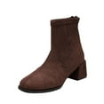 thumbnail image 1 of Lovzfmll Ankle Boots for Women, Square Toe Suede Chunky Heel Back Zipper, Block Heel Booties Chelsea Boots Casual Brown Boots, 1 of 9