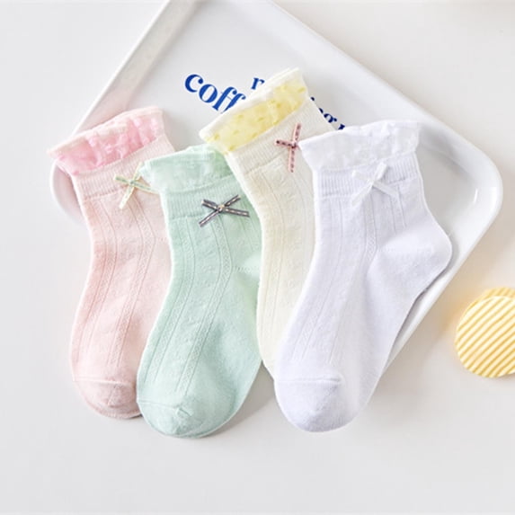 Lovzfmll Ankle Socks for Girls, 5-Pack Solid Color Breathable Mesh Mid-Calf Socks, Children's Cotton Socks for Child 8-12 Years