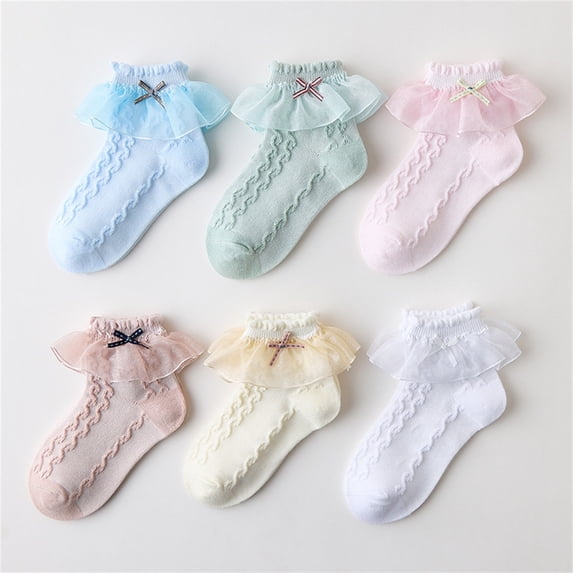 Lovzfmll Ankle Socks for Girls, Solid Color Bow Lace Princess Socks, Spring Winter Thick Dance Socks for Child 10-13 Years