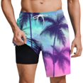 thumbnail image 1 of Lovzfmll Bermuda Shorts for Men, Tropical Print Double Layer Pocket Drawstring Elastic, Casual Loose Fit Shorts, 1 of 9