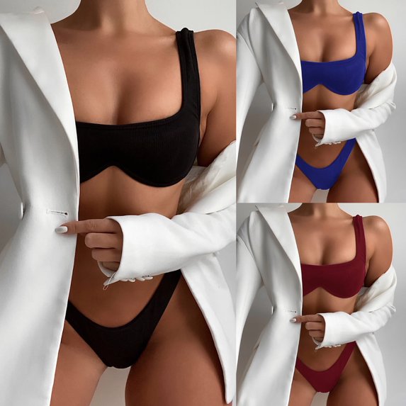 Lovzfmll Bikini Sets for Women, Solid Color Underwire Two Piece, Push Up Padded Triangle Bikini for Beach