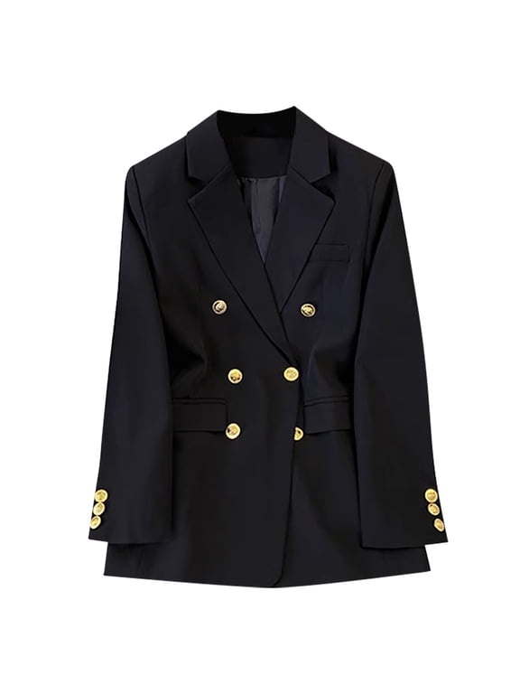 Blazers for Women, Solid Color Double Breasted Blazer, Metal Buttons V-Neck Suit Jacket, Fall Clothing