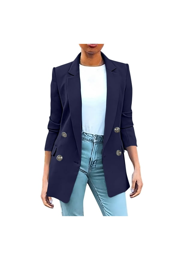 Blazers for Women, Solid Color Notched Collar Blazer, Office Slim Fit Suit Jacket, Fall Winter Clothing