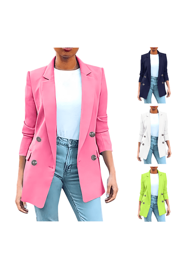 Blazers for Women, Solid Color Notched Collar Blazer, Office Slim Fit Suit Jacket, Fall Winter Clothing