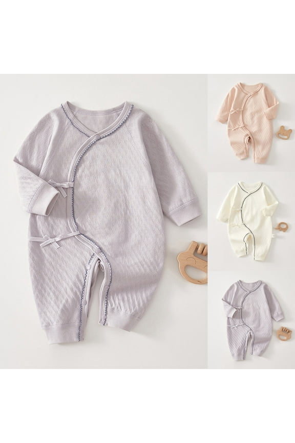 Bodysuit for Little Boys Girls, Basic Solid Color Cotton Onesie, Long Sleeve Snap Pajamas, Comfortable Everyday Loungewear for 0-3 Months