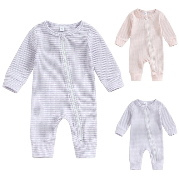 Lovzfmll Bodysuit for Little Boys Girls, Striped Zip Front Pajamas, Long Sleeve Comfortable Sleepwear, Cozy Fall Winter Loungewear for 0-3 Months
