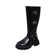 thumbnail image 1 of Lovzfmll Boots for Women, Casual Buckle Metallic Motorcycle Boots, Chunky Heel Round Toe Knee High Boots, Comfy Fall Winter Shoes, 9.5, Black, 1 of 9