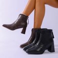 thumbnail image 1 of Lovzfmll Boots for Women, Chunky Block Heel Square Toe Chelsea Ankle Boots, Casual Dressy Fall Winter Booties with Back Zipper, 5.5, Brown, 1 of 9