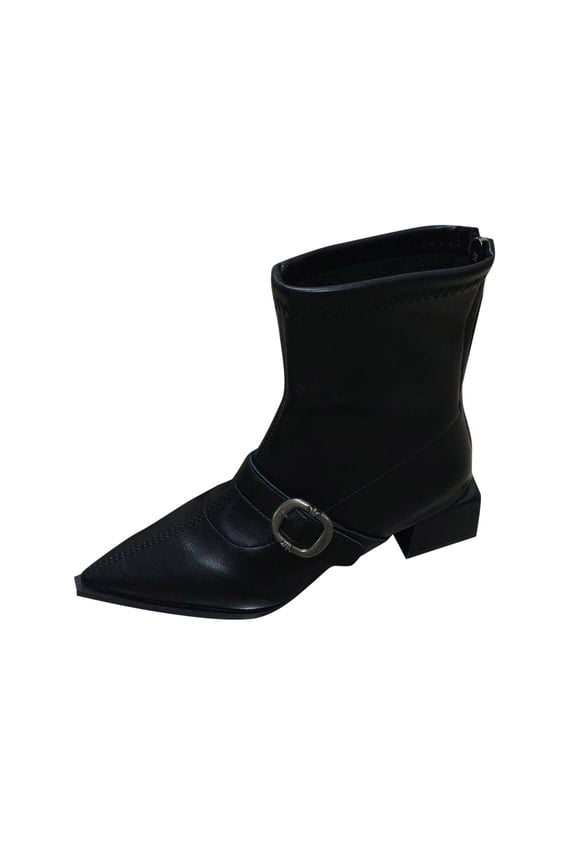 Boots for Women, Pointed Toe Block Heel Ankle Boots with Belt Buckle, Chelsea Boots, Plus Size Fall Winter Shoes, 9, Black