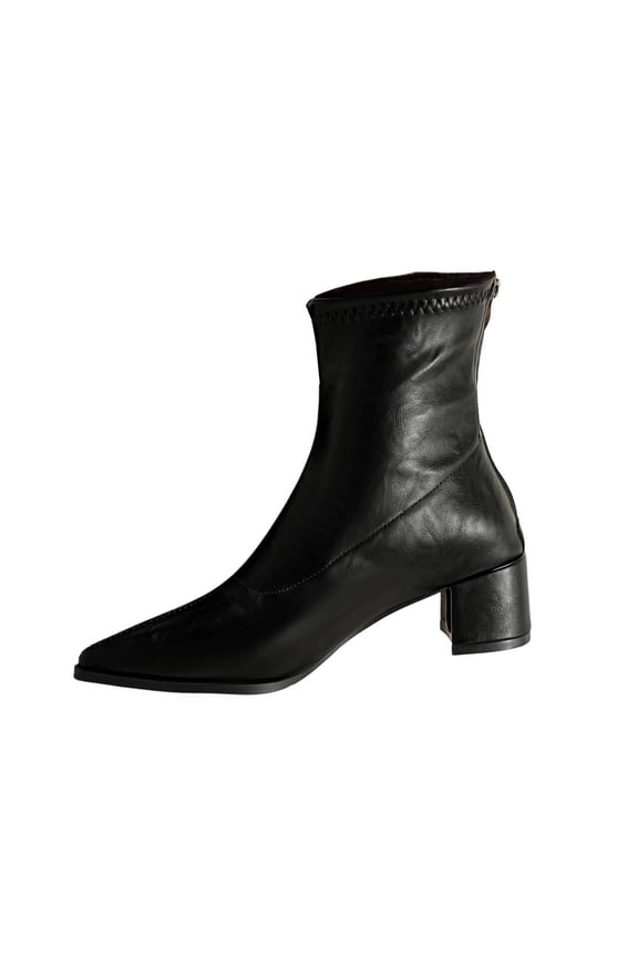 Boots for Women, Pointed Toe Zipper Block Heel Chelsea Ankle Boots, Fashion Casual Fall Winter Booties Shoes, 6, Black