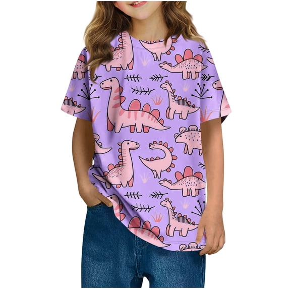 Lovzfmll Boys & Girls Dinosaur Print Short Sleeve Tee, Cute Casual Cotton Play Shirt, Prehistoric Fun Graphic Top for Teen Girls 13-14 Years