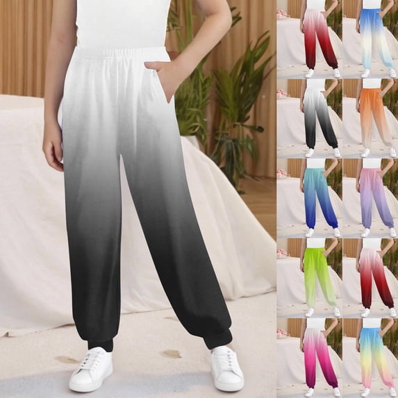 Lovzfmll Boys' & Girls' Gradient Print Lounge Pants, Elastic Waist Ankle Cuff Trousers with Pockets, Color Blend Casual Home Bottoms for Kids 11-12 Years