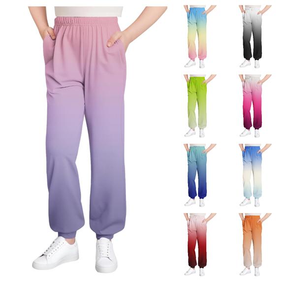 Lovzfmll Boys' & Girls' Gradient Print Lounge Pants, Elastic Waist Ankle Cuff Trousers with Pockets, Color Blend Casual Home Bottoms for Toddler 3-4 Years