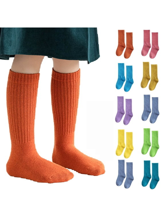 Boys' & Girls' Knee-High Socks, Winter Breathable Combed Cotton Calf Socks for Kids, Casual for Toddler, 2-4 Years