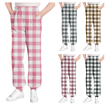 thumbnail image 1 of Lovzfmll Boys' & Girls' Plaid Print Lounge Pants, Elastic Waist Ankle Cuff Trousers with Pockets, Cozy Casual Home Bottoms for Toddler 3-4 Years, 1 of 6