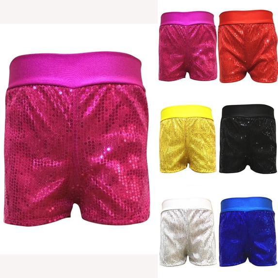 Lovzfmll Boys & Girls Sequin Party Shorts, Stretch Dress Shorts for Graduation & Performance, Sparkly Glitter for Kids 7-9 Years
