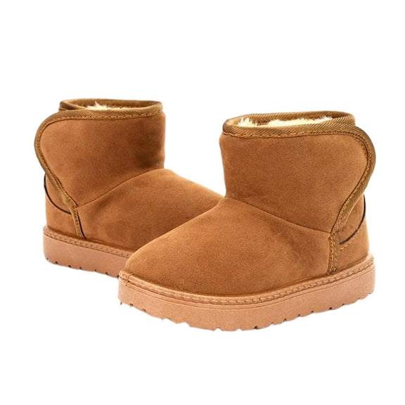 Lovzfmll Boys Girls Snow Boots, Fleece Lined Warm Winter Ankle Booties, Flat Heel Thick Soled Short Boots Outdoor Shoes for Toddler 12-18 Months, Yellow