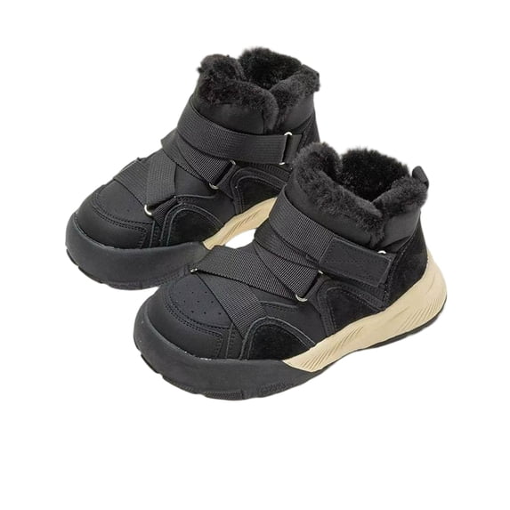 Lovzfmll Boys Girls Snow Boots, Fleece Lined Warm Winter Boots Round Toe Ankle Booties, Outdoor Activities Flat Shoes for Kids 6.5-7 Years, Black