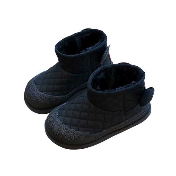 Lovzfmll Boys Girls Snow Boots, Fleece Lined Warm Winter Boots, Round Toe Flat Heel Ankle Booties, Outdoor Shoes for Kids 9.5-10 Years, Black