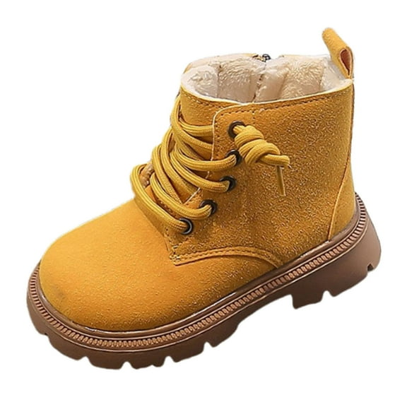 Lovzfmll Boys Girls Snow Boots, Fleece Thickened Warm Leather Boots, Lace Up British Ankle Booties, Casual Dressy Winter Shoes for Kids 5.5-6 Years, Yellow