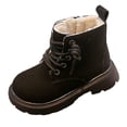 thumbnail image 1 of Lovzfmll Boys Girls Snow Boots, Fleece Thickened Warm Leather Boots, Lace Up British Ankle Booties, Casual Dressy Winter Shoes for Kids 8.5-9 Years, Black, 1 of 5