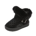 thumbnail image 1 of Lovzfmll Boys Girls Snow Boots, Furry Fleece Lined Warm Winter Boots, Belt Buckle Flat Heel Soft Ankle Booties Outdoor Shoes for Kids 5.5-6 Years, Black, 1 of 9