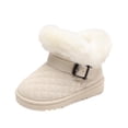 thumbnail image 1 of Lovzfmll Boys Girls Snow Boots, Furry Fleece Lined Warm Winter Boots, Belt Buckle Flat Heel Soft Ankle Booties Outdoor Shoes for Kids 7-8 Years, Beige, 1 of 7