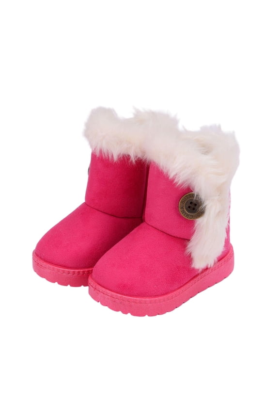 Boys Girls Snow Boots, Furry Fleece Lined Warm Winter Boots, Flat Heel Thick Soled Ankle Booties Outdoor Shoes for Toddler 6-9 Months, Hot Pink