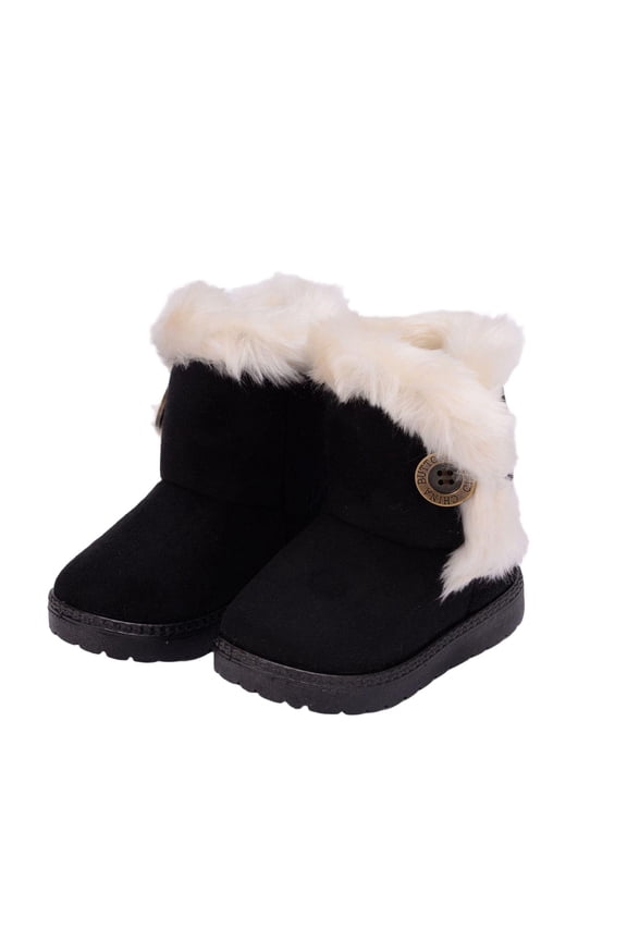 Boys Girls Snow Boots, Furry Fleece Lined Warm Winter Boots, Flat Heel Thick Soled Ankle Booties Outdoor Shoes for Toddler 9-12 Months, Black