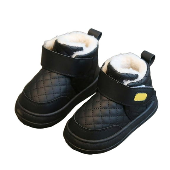 Lovzfmll Boys Girls Snow Boots, Winter Fleece Lined Warm Short Boots, Soft Soled Ankle Booties, Round Toe Flat Heel Outdoor Shoes for Toddler 18-24 Months, Black
