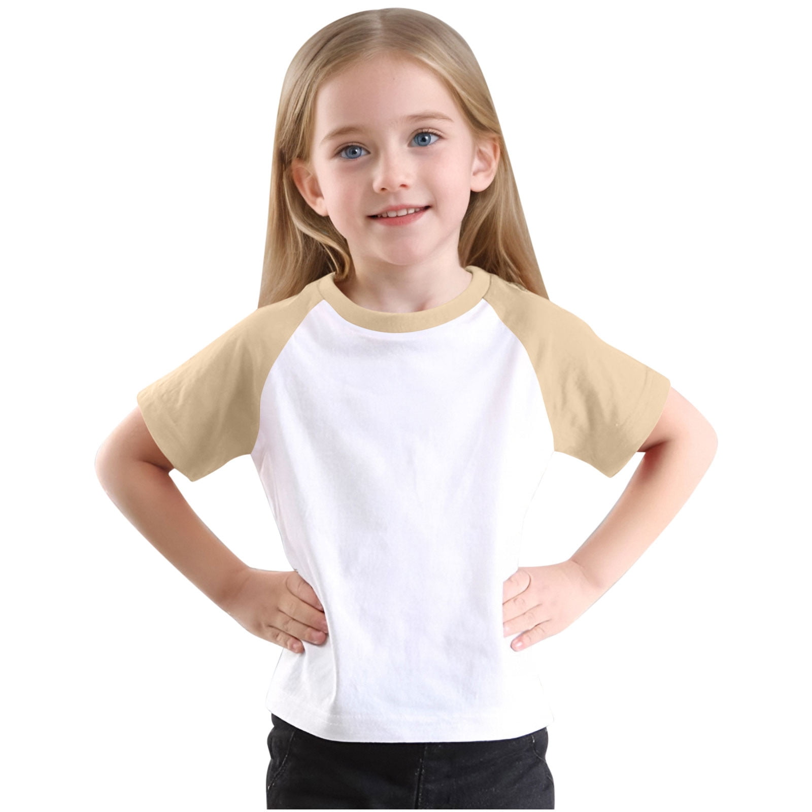Lovzfmll Boys & Girls Solid Color Raglan Short Sleeve Tee, Casual