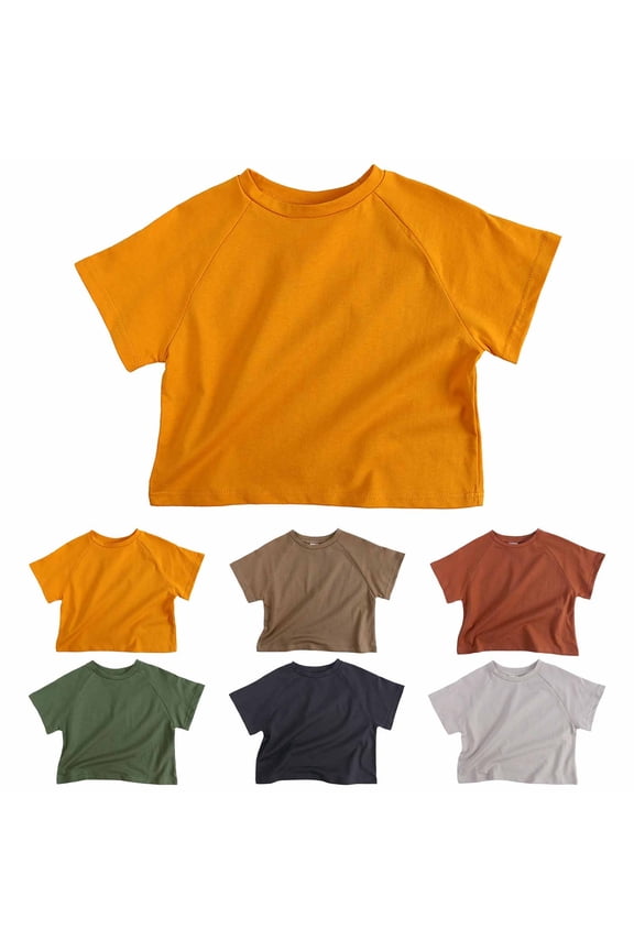 Boys & Girls Solid Color Raglan Tee, Casual Cotton Short Sleeve Top, Essential Comfort Play Shirt for Newborn 9-12 Months