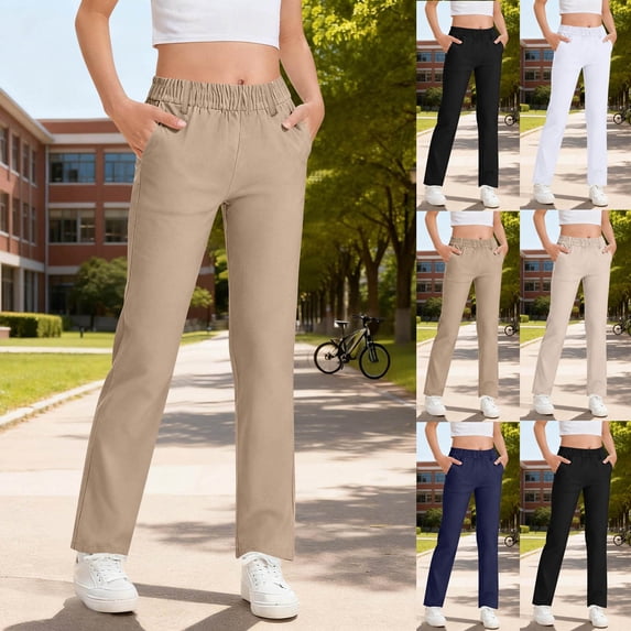 Lovzfmll Boys' & Girls' Spring Summer Wide Leg Pants, Solid Color Elastic Waist Straight Leg Trousers, Casual Back to School Bottoms for Kids 5-6 Years