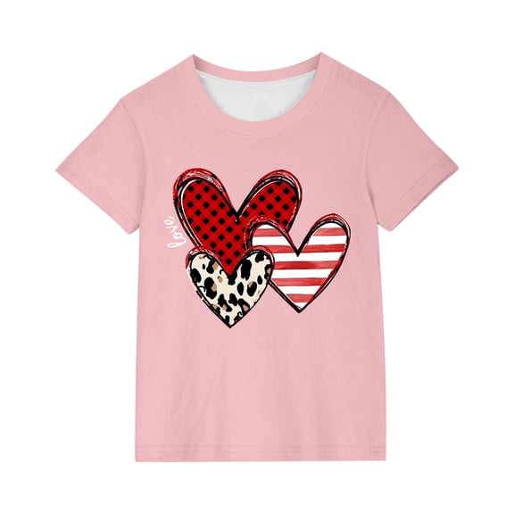 Lovzfmll Boys & Girls Valentine's Day Heart Tee, Cute Casual Short Sleeve Top, Love Print Fashion Play Shirt for Kids 4-5 Years
