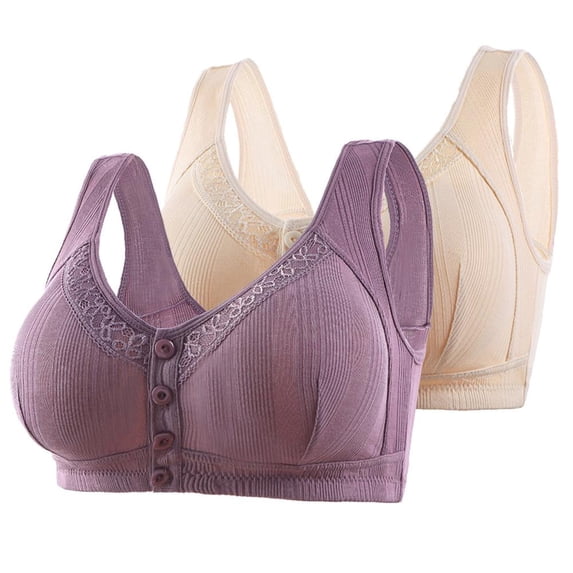 Lovzfmll 2PC Womens Bra Front Closure Sports Bras Extra-Elastic Wirefree Full Coverage Comfor Easy Close Front Buckle Corset