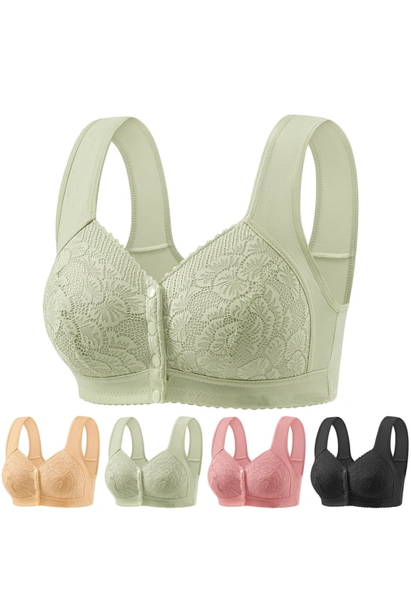 Bras for Women, Front Closure Wireless Push-Up Bralette Bra, Standard Straps Push-Up Pull-On Stretchable Thin Comfort Bra