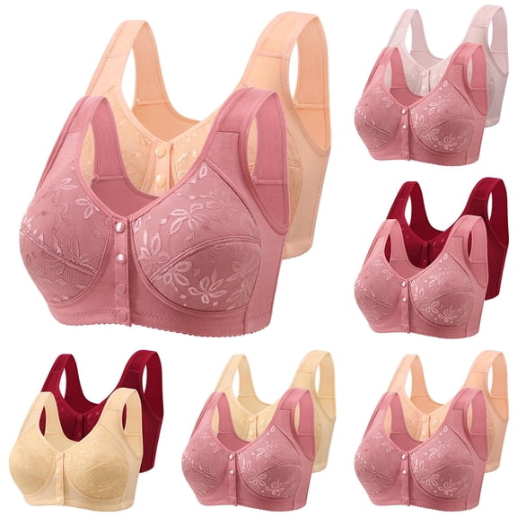 Lovzfmll Bras for Women, Plus Size Front Closure Wireless Bralette Bra, Standard Straps Snap Front Closure Stretchable 2PC Embroidered Bra