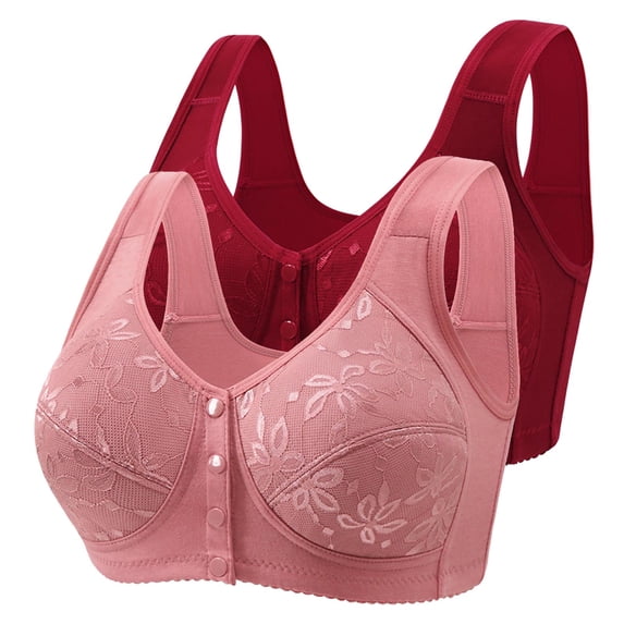 Lovzfmll Bras for Women, Plus Size Front Closure Wireless Bralette Bra, Standard Straps Snap Front Closure Stretchable 2PC Embroidered Bra