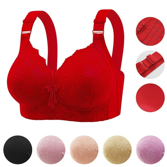 Lovzfmll Bras for Women, Plus Size Wireless Push-Up Bralette Bra, Standard Straps Push-Up Pull-On Stretchable Lace Side Support Bra