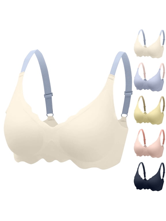 Bras for Women, Seamless Wireless Everyday Bralette Bra, Standard Straps Seamless Pull-On Stretchable Removable Pad Bra