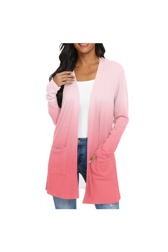 Cardigan Sweaters for Women, Casual Trendy Loose Pockets Ombre Printed Tops Women Fall Clothes Ribbed Early Fall Fashion