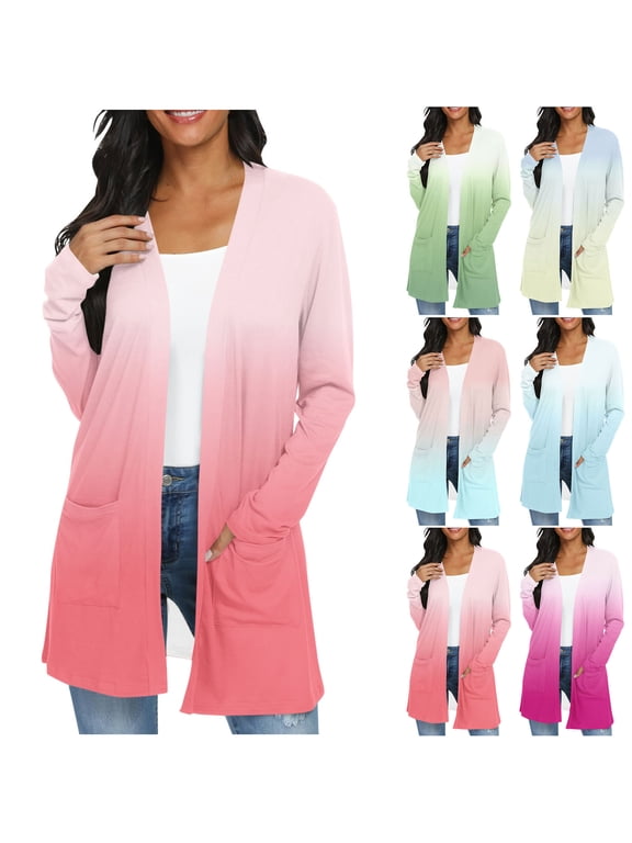 Cardigan Sweaters for Women, Casual Trendy Loose Pockets Ombre Printed Tops Women Fall Clothes Ribbed Early Fall Fashion