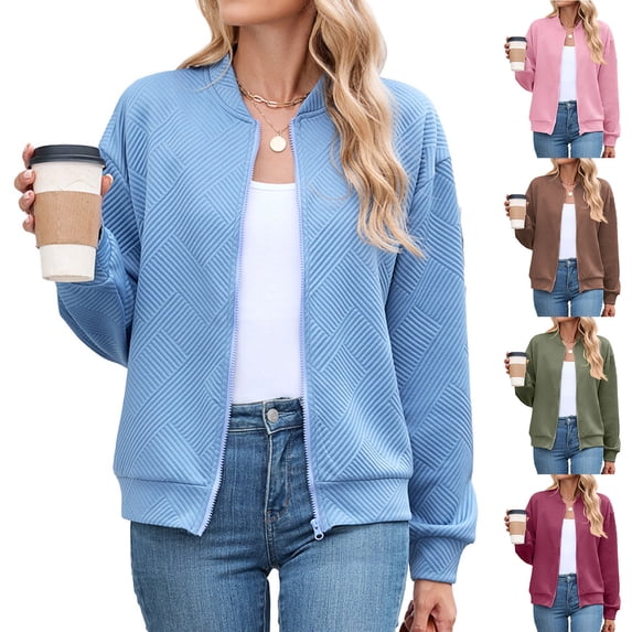 Lovzfmll Cardigan Sweaters for Women, Casual Zip Up Loose Outerwear Tops Women Fall Clothes Ribbed Early Fall Fashion