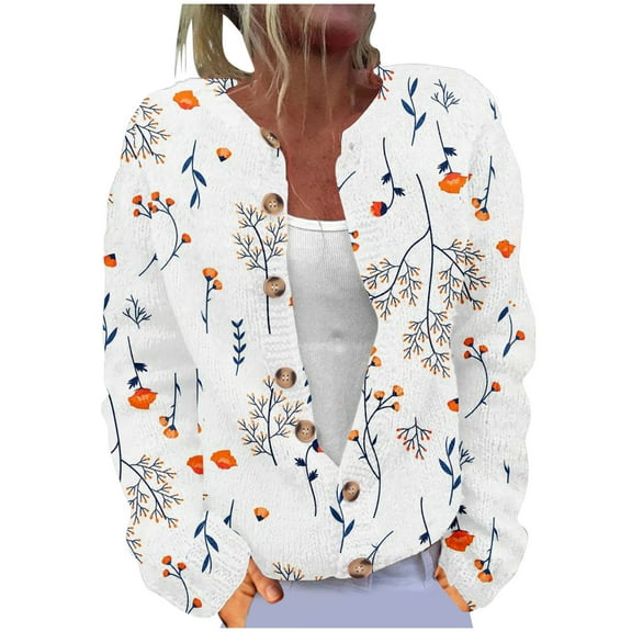 Lovzfmll Cardigan Sweaters for Women, Christmas Print Solid Color Cardigan, Open Front Button Down Sweater, Winter Clothing