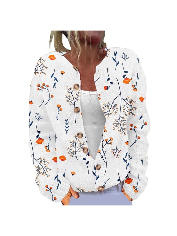 Cardigan Sweaters for Women, Christmas Print Solid Color Cardigan, Open Front Button Down Sweater, Winter Clothing