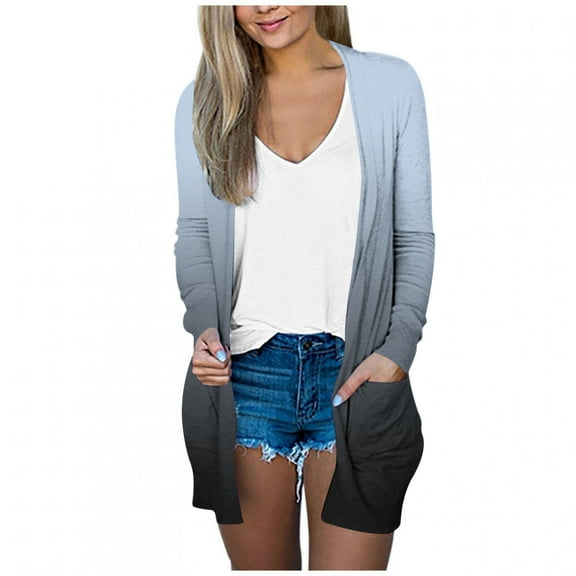 Lovzfmll Cardigan Sweaters for Women, Color Block Open Front Jacket, Lightweight Casual Fall Coat with Pockets