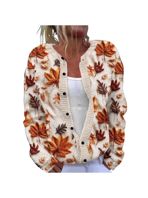 Cardigan Sweaters for Women, Floral Print Knit Cardigan, Button Front Open Front Sweater, Fall Winter Clothing