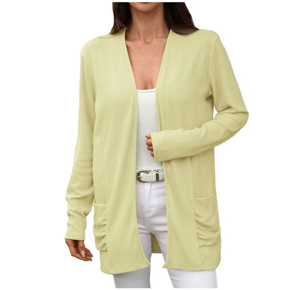 Lovzfmll Cardigan Sweaters for Women, Pockets Knit Outerwear Mid-Length Tops Women Fall Clothes Ribbed Early Fall Fashion